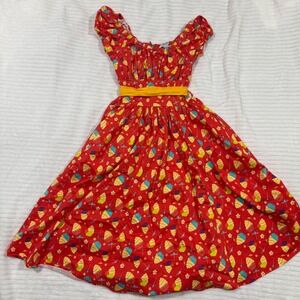 Disney Parks Dress Shop Dole Whip Red Tiki Tropical Fit Flare Dress Womens XS